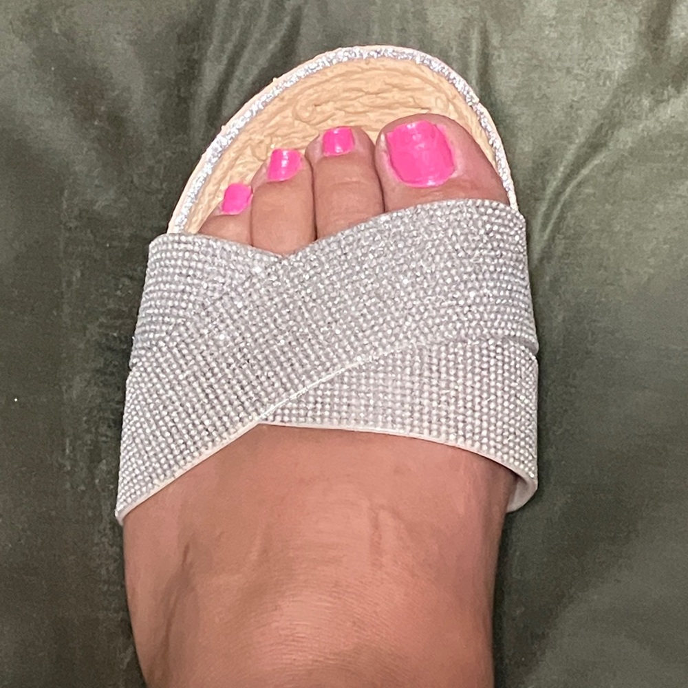 Sparkle Crossband Slide Sandals - Taupe